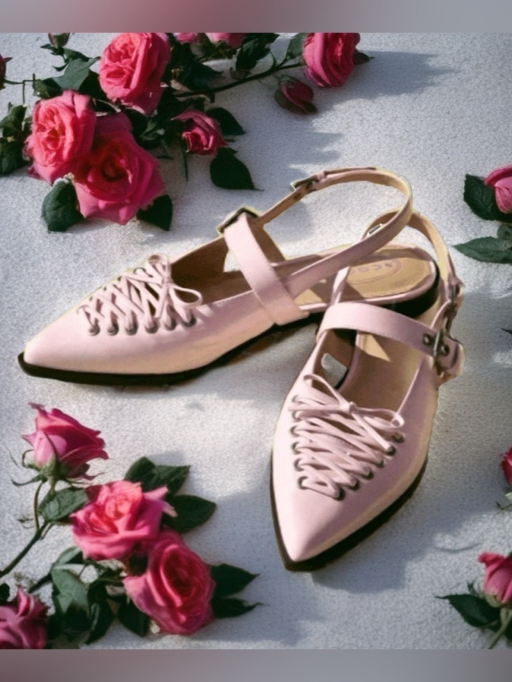 Scoop Pink Patent Corset Lace Slingback Flats Wide 7 NIB - Picture 3 of 8